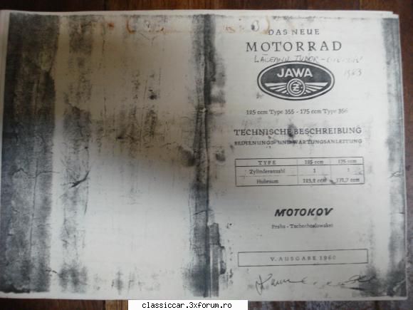 manuale auto suport hartie carte reparatii jawa 125 cmc 175 cmc editata 1960 copie xerox pag. limba