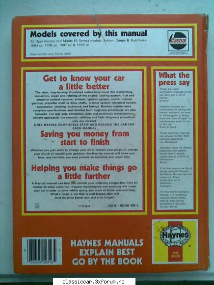 vand manual reparatii haynes opel ascona manta coperta spate