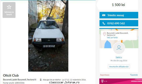 Am vazut prin Bucuresti - tot acolo, un Oltcit 1990, 38000 km, vopsit o - Am vazut prin Romania
