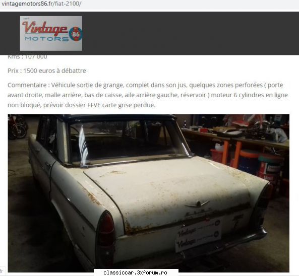 Anunturi internationale de pe net - Fiat 2100 la 1500 euro in Franta - Anunturi vazute pe net