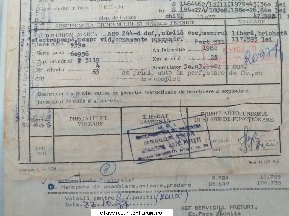 Aro seria 24 identificarea anului dupa seria de sasiu - Poza cu factura , se vede si seria - Coltul Tehnic