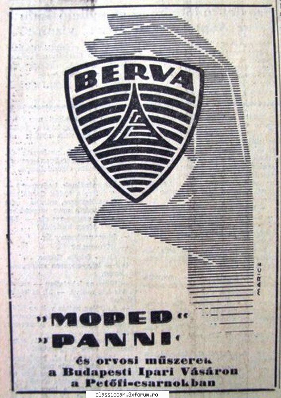Berva Moped - 1960 - Reclama din 1958 - Reconditionari si Restaurari