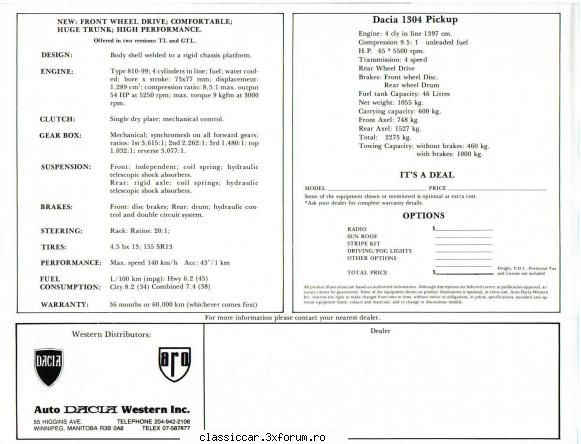 Brosura Dacia Canada - oldtimercraiova - File de istorie