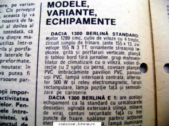 Dacia - Modele, variante, versiuni - Dacia 1300 Berlina Standard - File de istorie