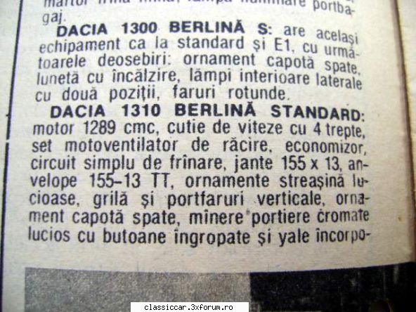 Dacia - Modele, variante, versiuni - Dacia 1310 Berlina Standard - File de istorie