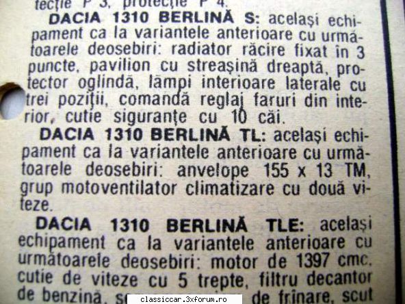 Dacia - Modele, variante, versiuni - Dacia 1310 Berlina TL - File de istorie