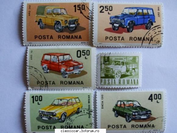 Masinile noastre in carti postale, vederi, poze de familie - alta serie de timbre - File de istorie