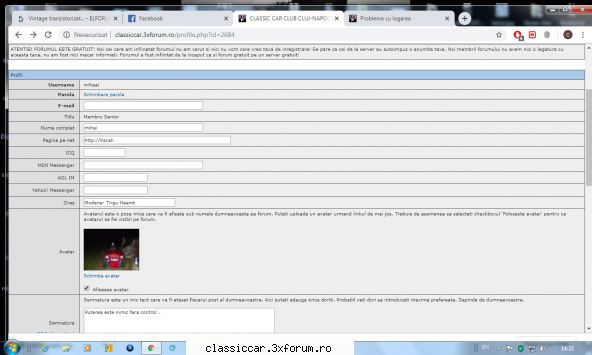 Problema cu logarea - O problema ar fi ca pe profilul tau (mihaai) nu - Probleme functionare forum