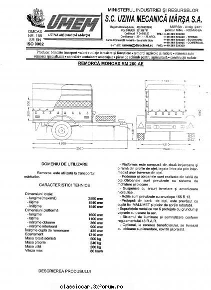 Remorca RATMIL 260ae - Am rezolvat , am trimis un mail celor de la UMM - Fise tehnice