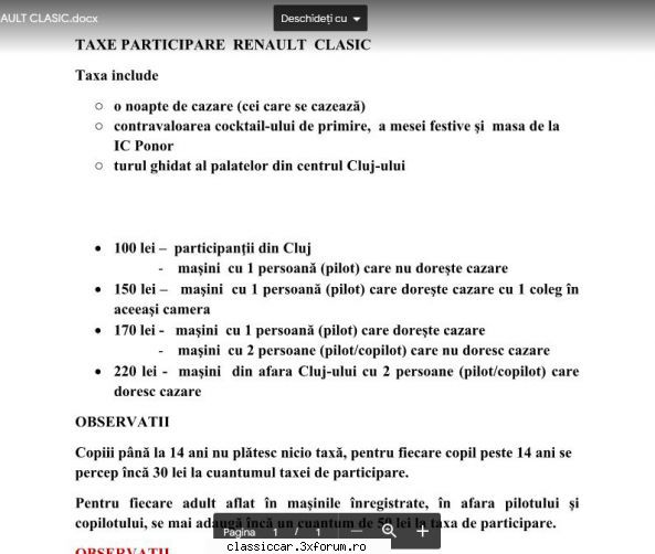Renault Clasic - Cluj Napoca - 26-28 iulie 2019 - Taxe de participare - Arhiva evenimente 2019
