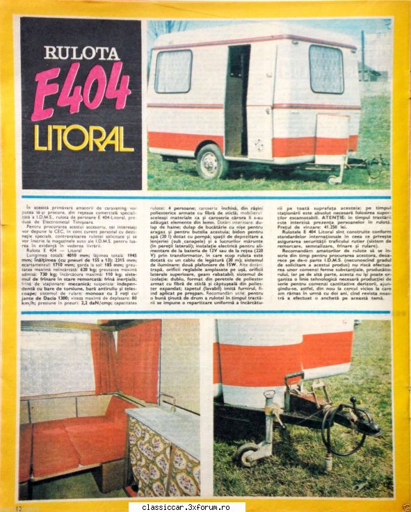 Rulota E404 Litoral - Date si informatii - Revista Autoturism 4/1982 - Remorci, rulote, campere