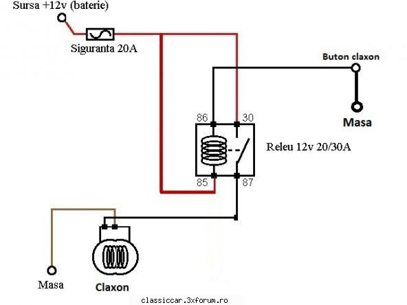 Schema legare releu la claxon - Am refacut schema conform indicatiilor lui Misi - Coltul Tehnic