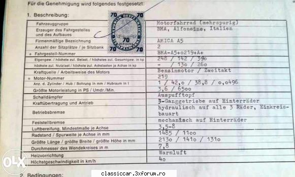 Tricicleta BMA Amica AS - Date tehnice din cartea de identitate - Reconditionari si Restaurari