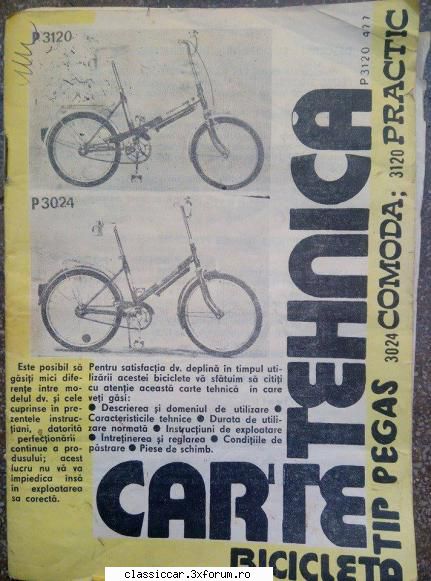 Vand diverse pentru bicicleta - Vand carte tehnica Pegas Comoda si Practic - Vanzari-Cumparari biciclete