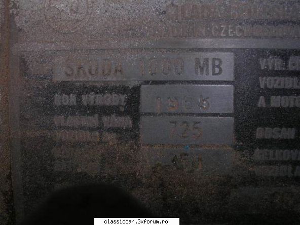 Vizi revine..SKODA MB 1000 an 1965 - Aici avem placuta de identificare , cam stearsa - Prezentare masini