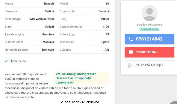 anunturi romanesti vazute pe net - Renault 10 la 350 euro - Anunturi vazute pe net