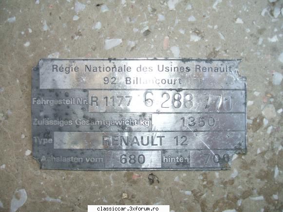 cumpar pentru renault 12 TL 1976 - Placuta de unde provine motorul meu - Cumparari piese