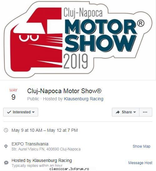evenimente 2019 - Cluj Napoca Motor Show. Pe 9 mai, la Expo - Arhiva evenimente 2019