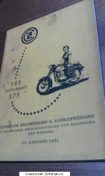 manual CZ 125, 175 cmc - manual motocicleta cz.an 1961 - Vanzari- cumparari carti si reviste auto