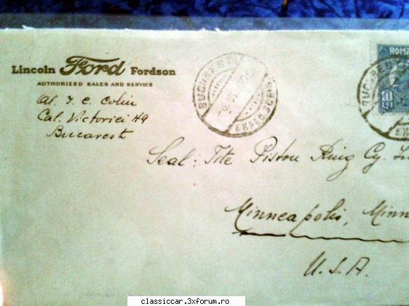 reclame automobile - scrisoare FORD din Bucuresti - File de istorie